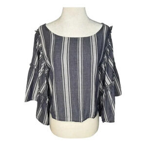 Hollister Women's Size Small Striped Cropped Blouse Blue‎ Bell  Flare Sleeve